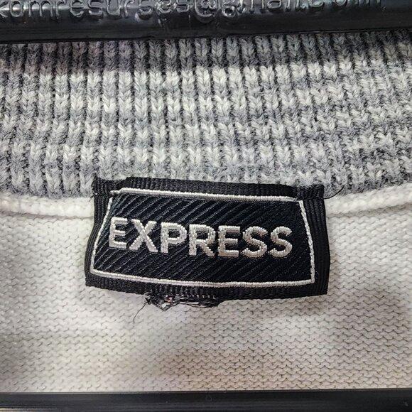 Mens White Express Pullover Sweater 1/4 Zip Long Sleeve Mock Neck Cotton Size L - Picture 4 of 9